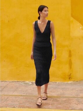 Nation LTD Adriana Black Crochet Knit Two-Piece Skirt/Top Set